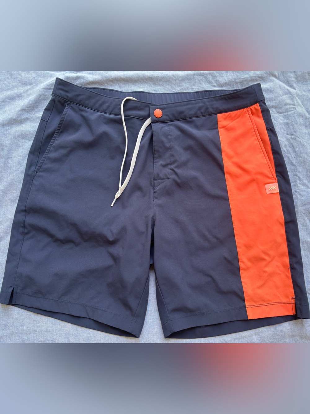 RHONE Large Navy Swim Board Shorts with Orange Accent